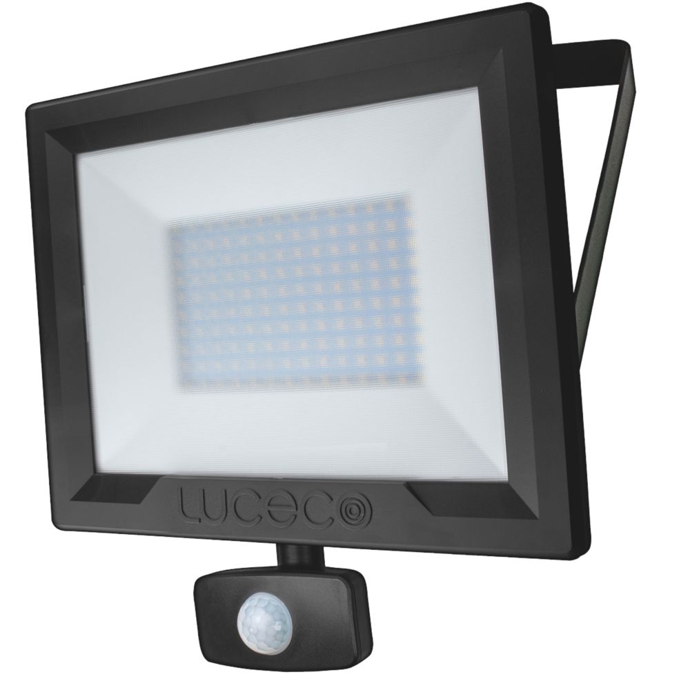 Image of Luceco ECO Slimline Outdoor LED Floodlight With PIR Sensor Black 50W 4000lm 