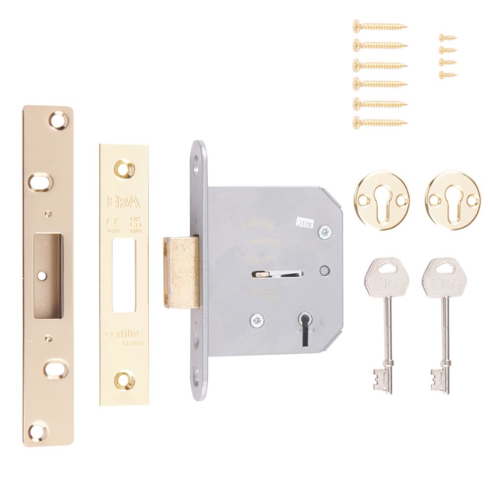 Image of ERA 5 Lever Brass 5-Lever Mortice Deadlock 76mm Case - 56mm Backset 