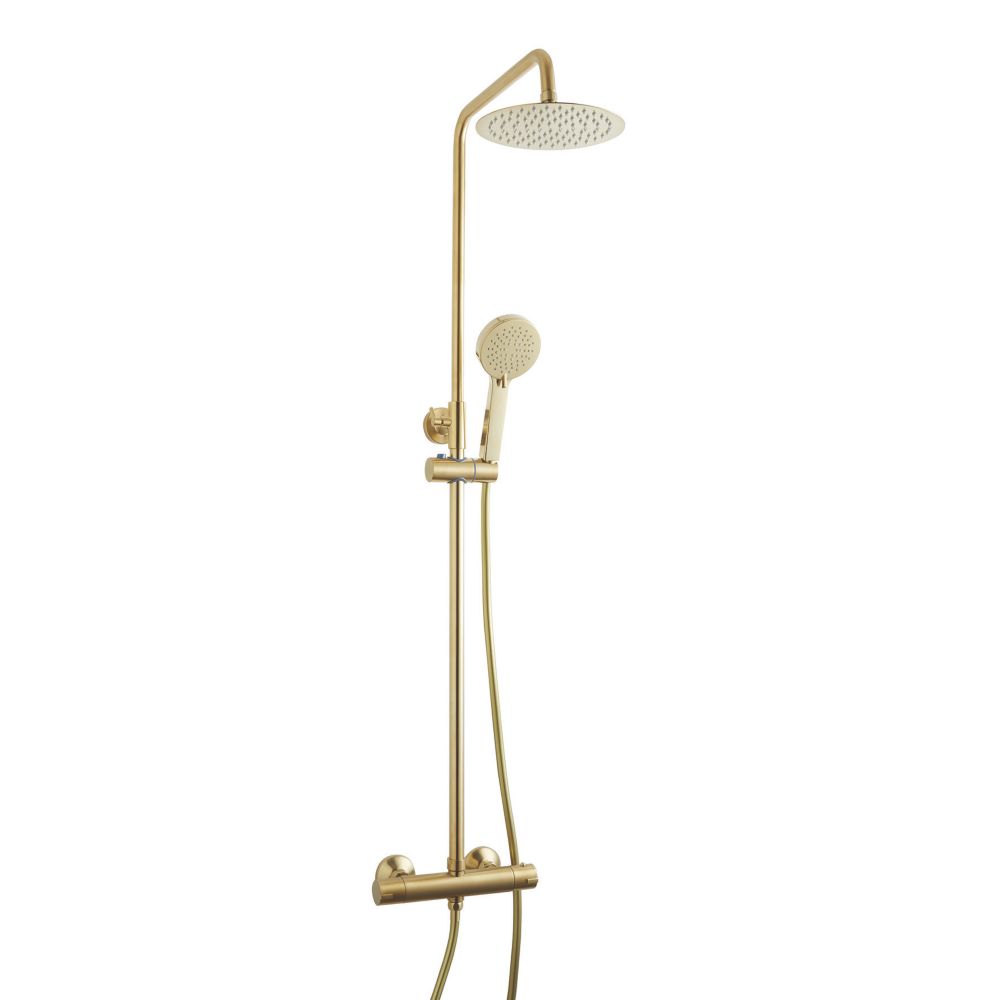 Image of Highlife Bathrooms Spey Rear-Fed Exposed Brushed Brass Thermostatic Shower 