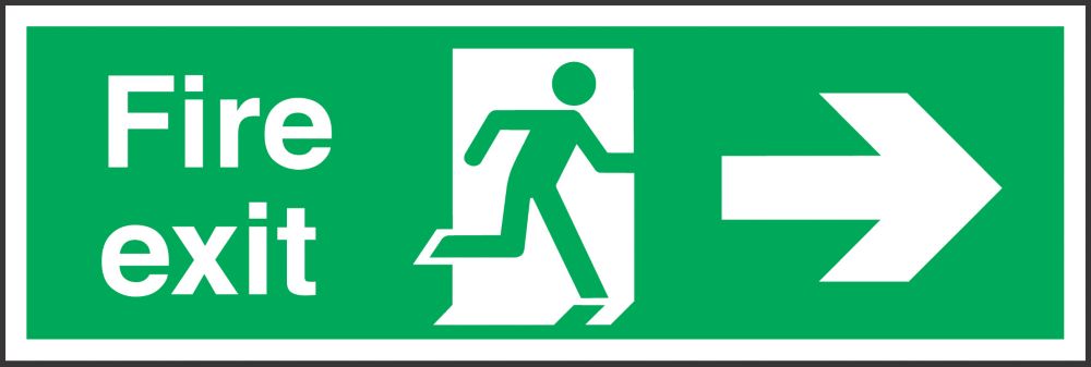 Image of Non Photoluminescent "Fire Exit" Right Arrow Signs 150mm x 450mm 50 Pack 