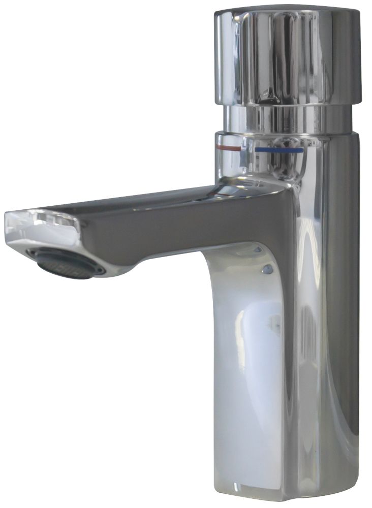 Image of F5S-Mix Self-Closing Non-Concussive Commercial Bathroom Pillar Mixer Tap Chrome 