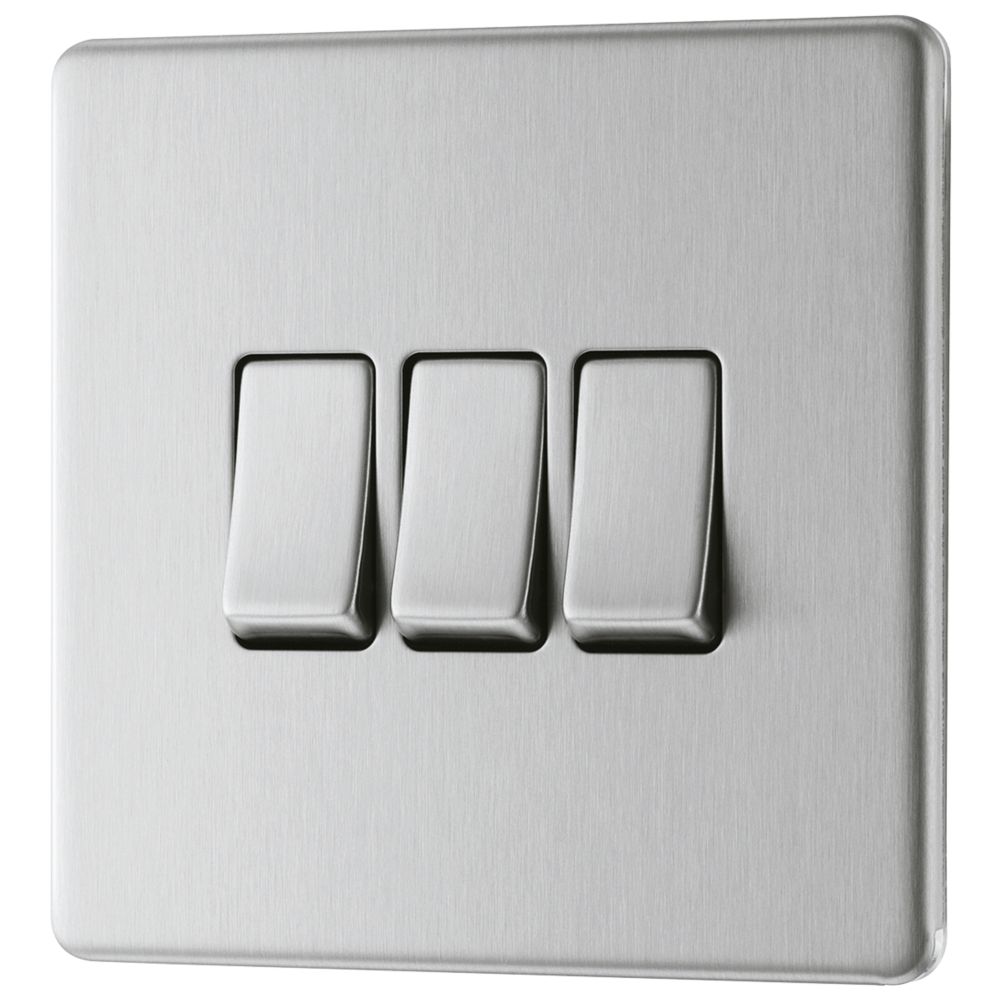 Image of LAP 20A 16AX 3-Gang 2-Way Light Switch Brushed Stainless Steel 