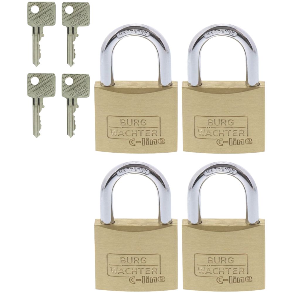 Image of Burg-Wachter Brass Keyed Alike Long Shackle Padlock 40mm 4 Pack 