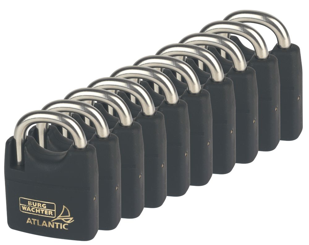 Image of Burg-Wachter Brass Keyed Alike Water-Resistant Black Padlocks 40mm 10 Pack 