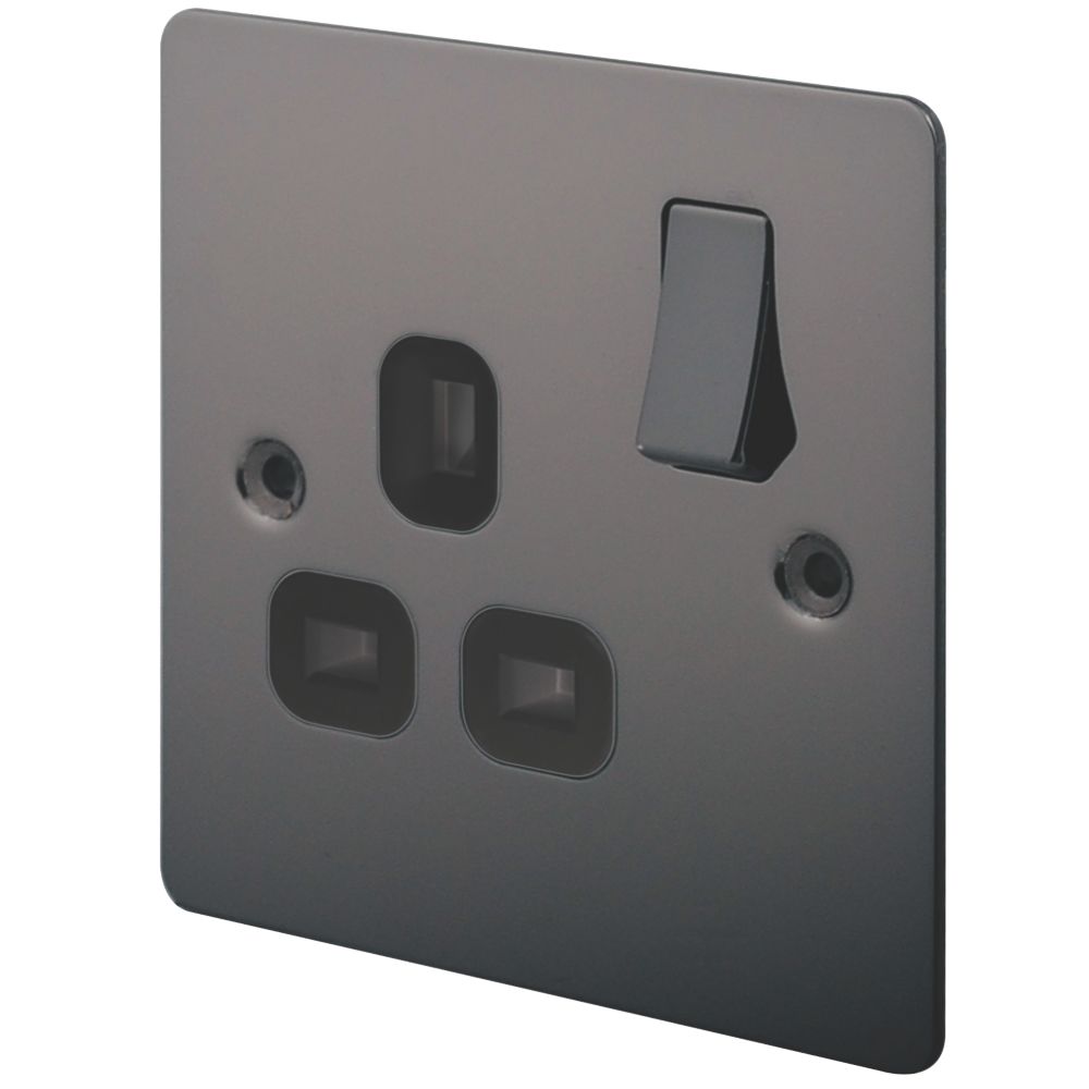 Image of LAP 13A 1-Gang DP Switched Plug Socket Black Nickel with Black Inserts 