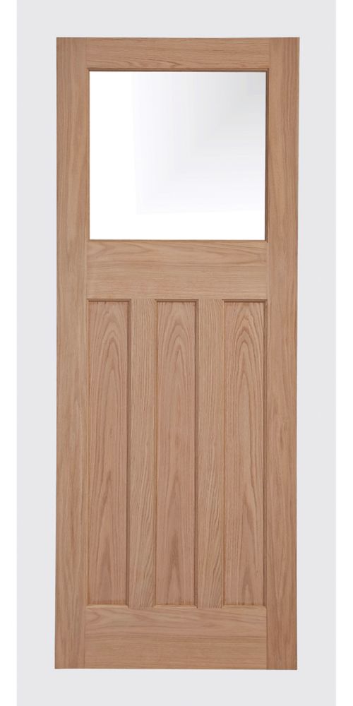 Image of Edwardian 1-Clear Light Unfinished Oak Wooden 3-Panel Internal Door 1981mm x 838mm 