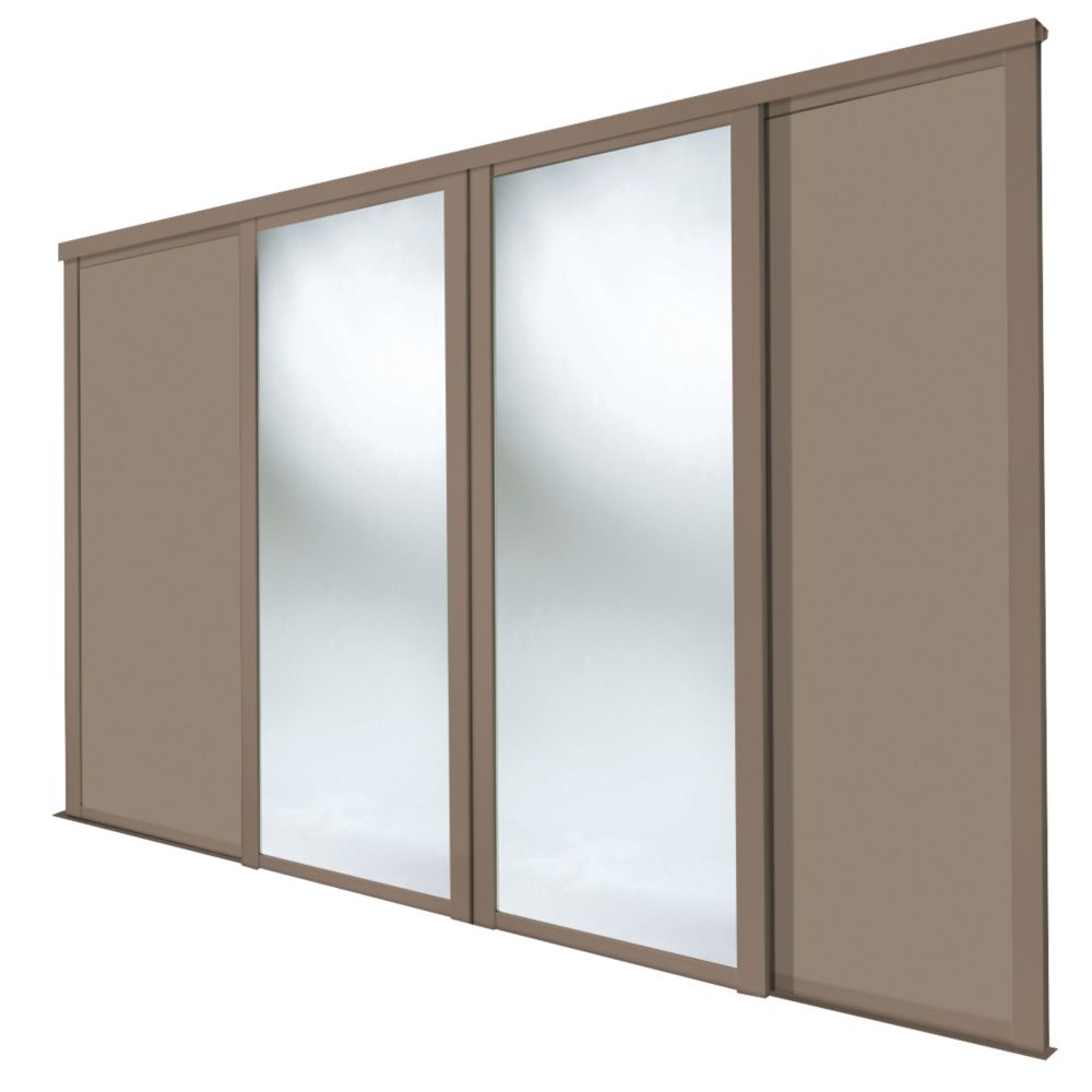 Image of Spacepro Shaker 4-Door Sliding Wardrobe Door Kit Stone Grey Frame Stone Grey / Mirror Panel 2290mm x 2260mm 