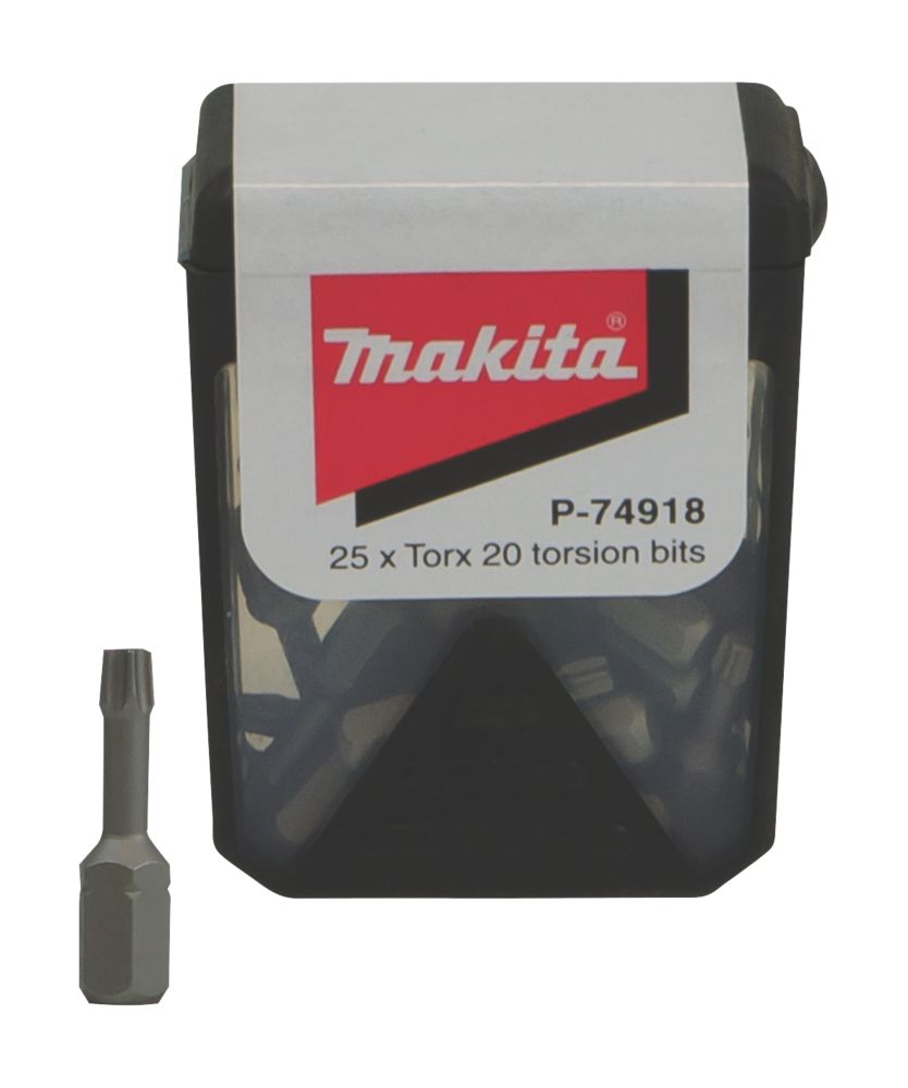 Image of Makita 1/4" 25mm Hex Shank TX20 Torsion Screwdriver Bit Box 25 Pack 