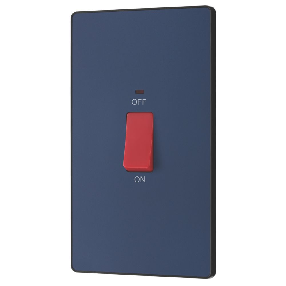Image of British General Evolve 45A 2-Gang 2-Pole Cooker Switch Blue with LED with Black Inserts 