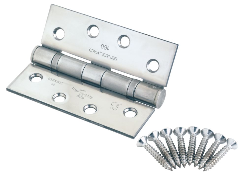 Image of Eurospec Polished Stainless Steel Grade 14 Fire Rated Thrust Bearing Hinges 102mm x 76mm 2 Pack 