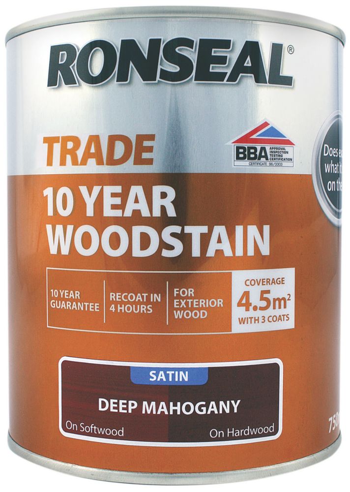 Image of Ronseal Trade 10 Year Woodstain Satin Deep Mahogany 750ml 