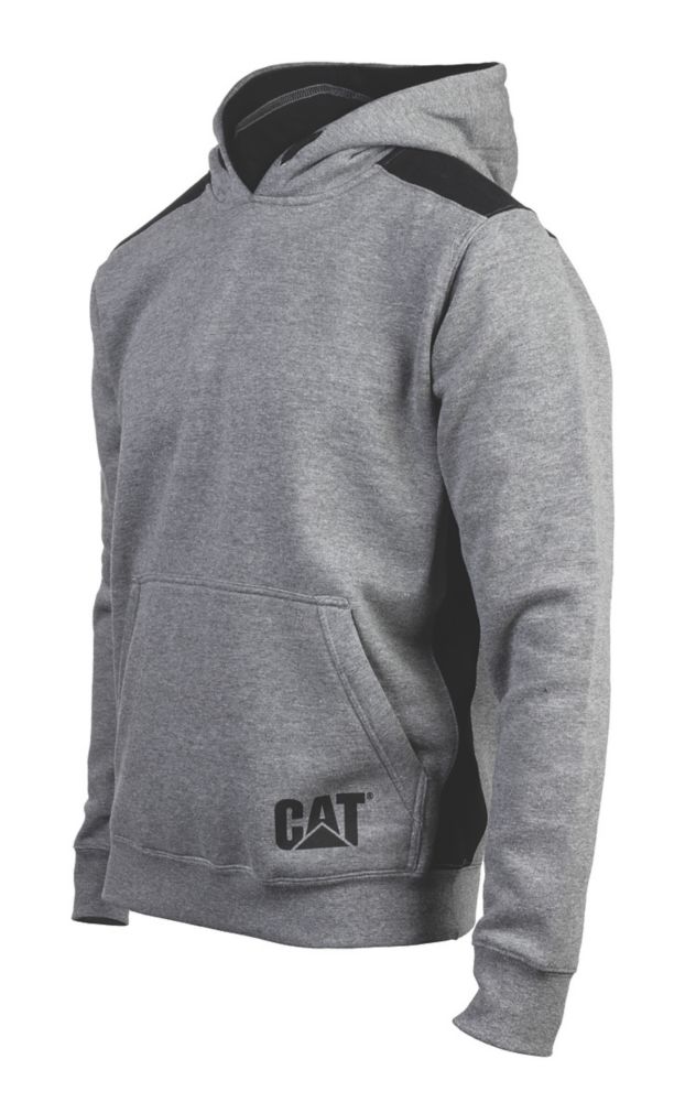 Image of CAT Logo Panel Hooded Sweatshirt Dark Heather Grey XXXX Large 58-60" Chest 