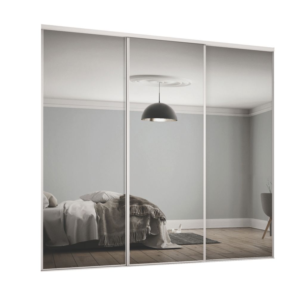 Image of Spacepro Classic 3-Door Framed Sliding Mirror Wardrobe Doors White Frame Mirror Panel 2672mm x 2260mm 