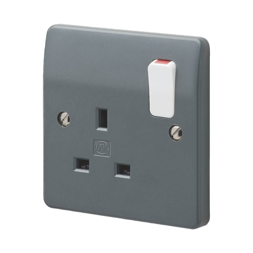 Image of MK Logic Plus 13A 1-Gang DP Switched Plug Socket Grey with White Inserts 