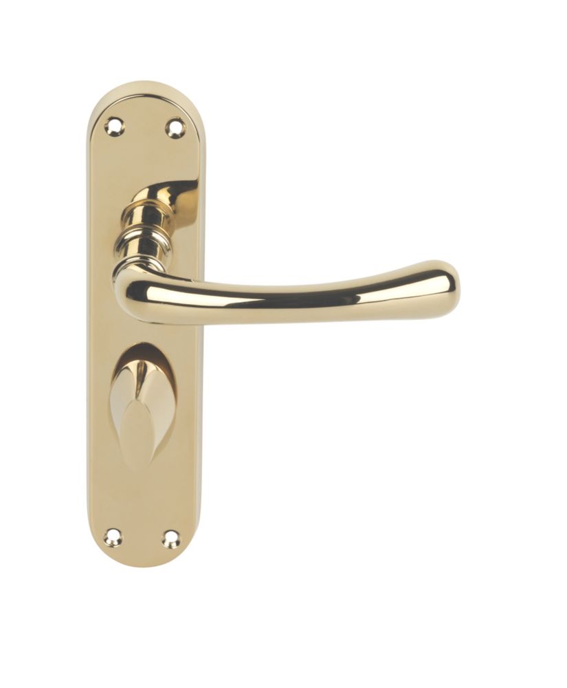 Image of Serozzetta Ibra Lever on Backplate WC Door Handle Pair Polished Brass 