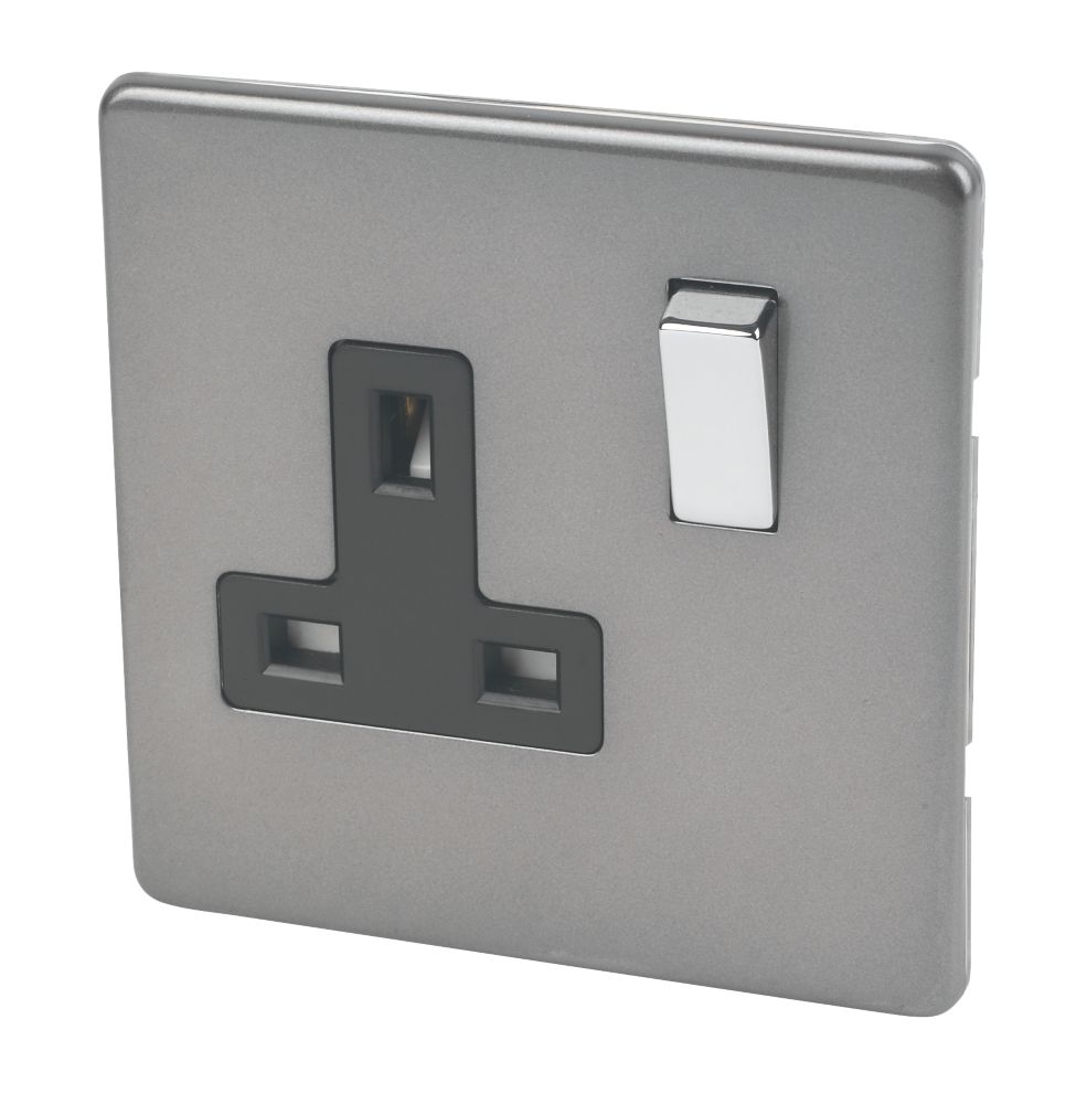 Image of Varilight 13AX 1-Gang DP Switched Plug Socket Slate Grey with Black Inserts 