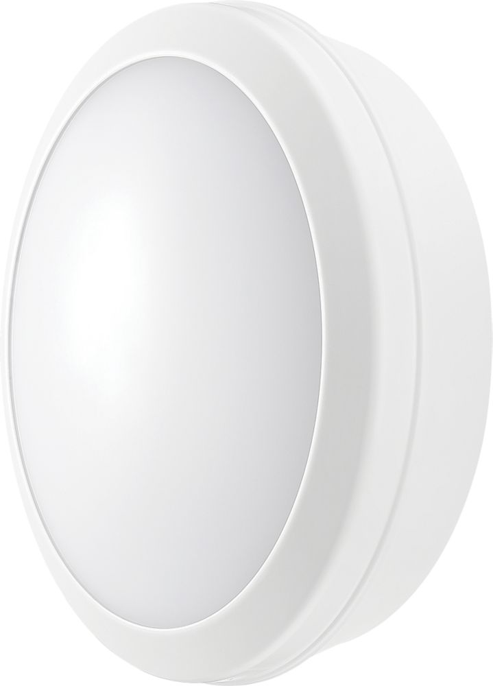 Image of Luceco Atlas Indoor & Outdoor Maintained Emergency Round LED Decorative Bulkhead With Microwave Sensor White 21W 2100lm 
