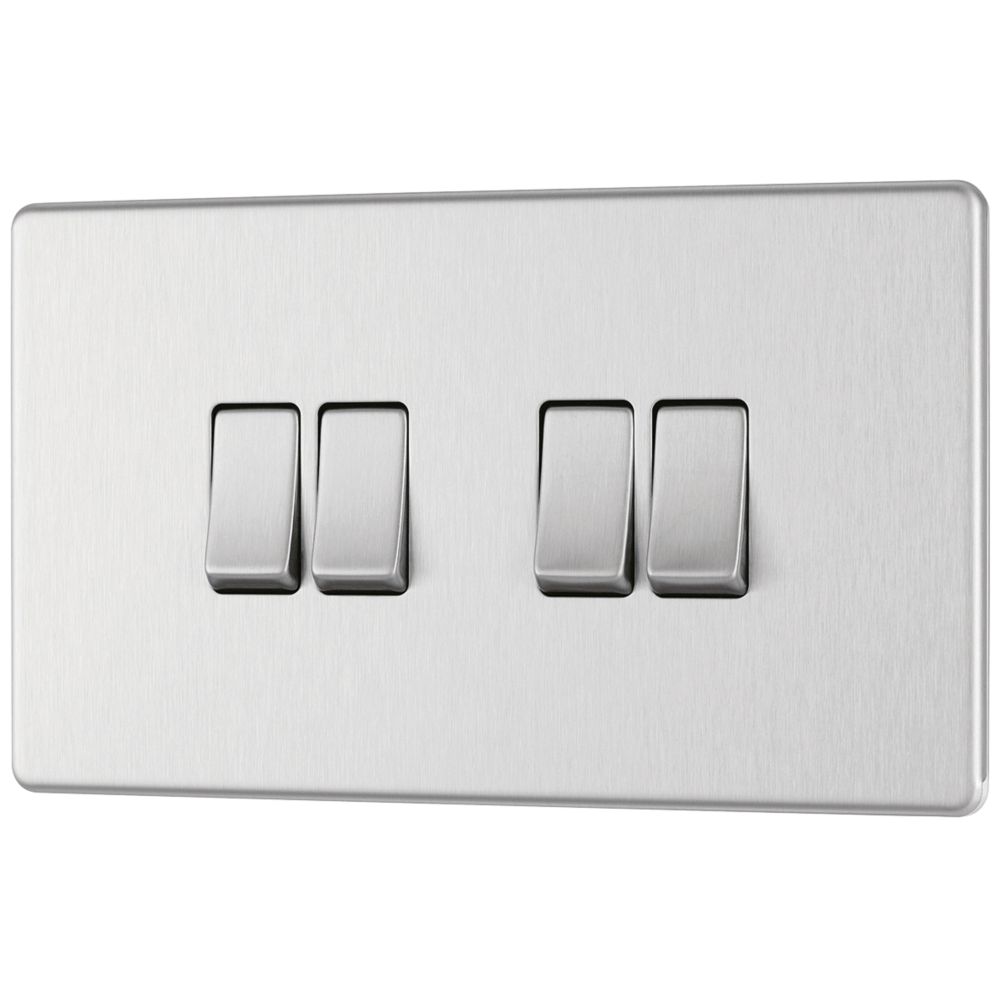 Image of LAP 20A 16AX 4-Gang 2-Way Light Switch Brushed Stainless Steel 