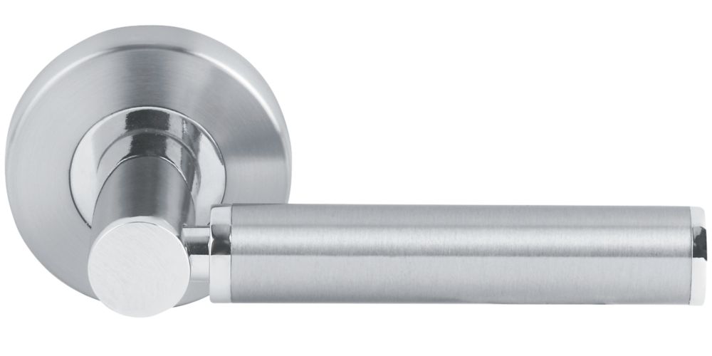 Image of Smith & Locke Lyme Fire Rated Lever on Rose Door Handles Pair Polished / Satin Nickel 