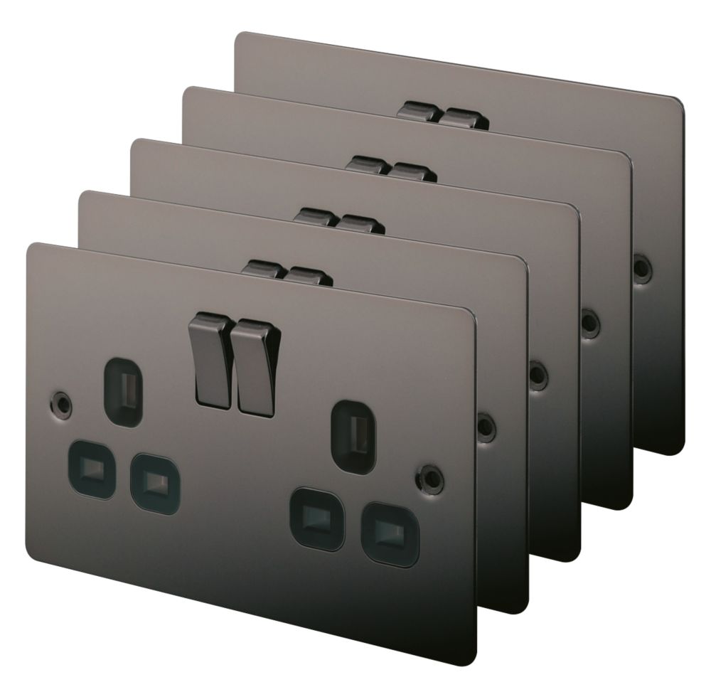 Image of LAP 13A 2-Gang DP Switched Plug Socket Black Nickel with Black Inserts 5 Pack 