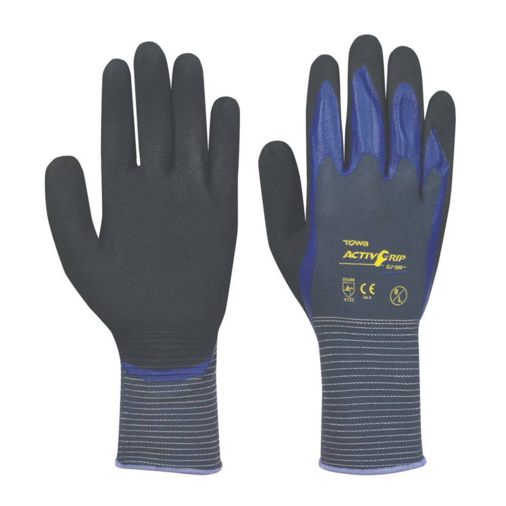 Image of Towa ActivGrip CJ-568 Nitrile Foam Finger Dipped Gloves Purple Large 