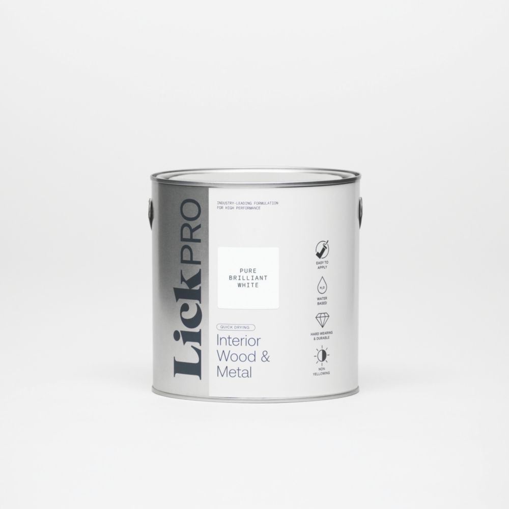 Image of LickPro Satin Pure Brilliant White Emulsion Wood & Metal Paint 2.5Ltr 