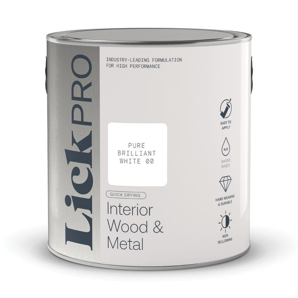 Image of LickPro Satin Pure Brilliant White Emulsion Wood & Metal Paint 2.5Ltr 
