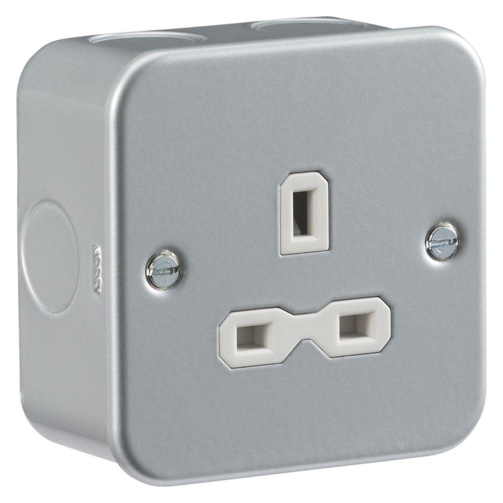 Image of Knightsbridge 13A 1-Gang Unswitched Metal Clad Metal Clad Unswitched Socket Grey with White Inserts 