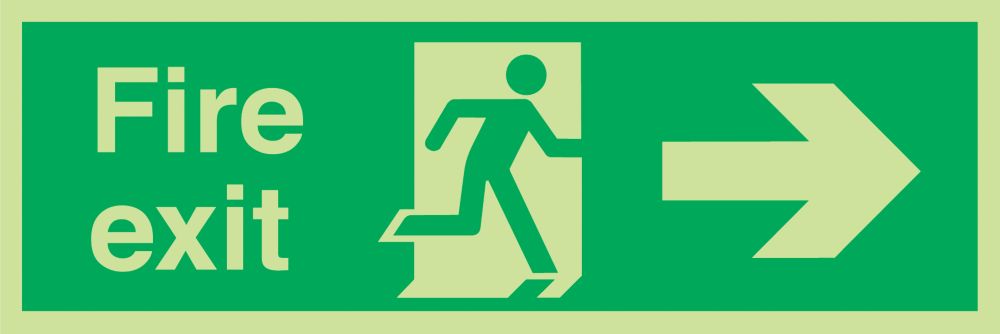 Image of Nite-Glo Photoluminescent "Fire Exit" Right Arrow Sign 150mm x 450mm 