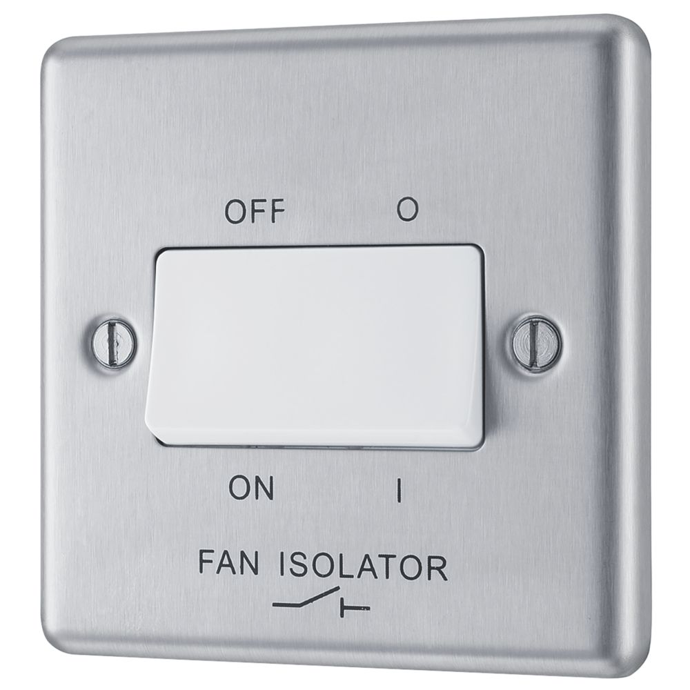 Image of LAP 10AX 1-Gang 3-Pole Fan Isolator Switch Brushed Stainless Steel with White Inserts 