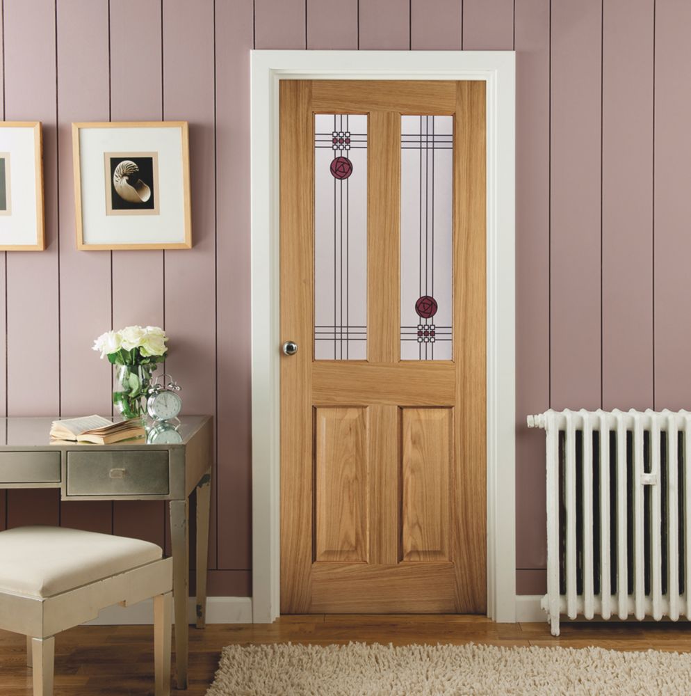Image of Jeld-Wen Oregon Mackintosh 2-Semi-Translucent Light Unfinished Oak Veneer Wooden 2-Panel Internal Door 1981mm x 838mm 