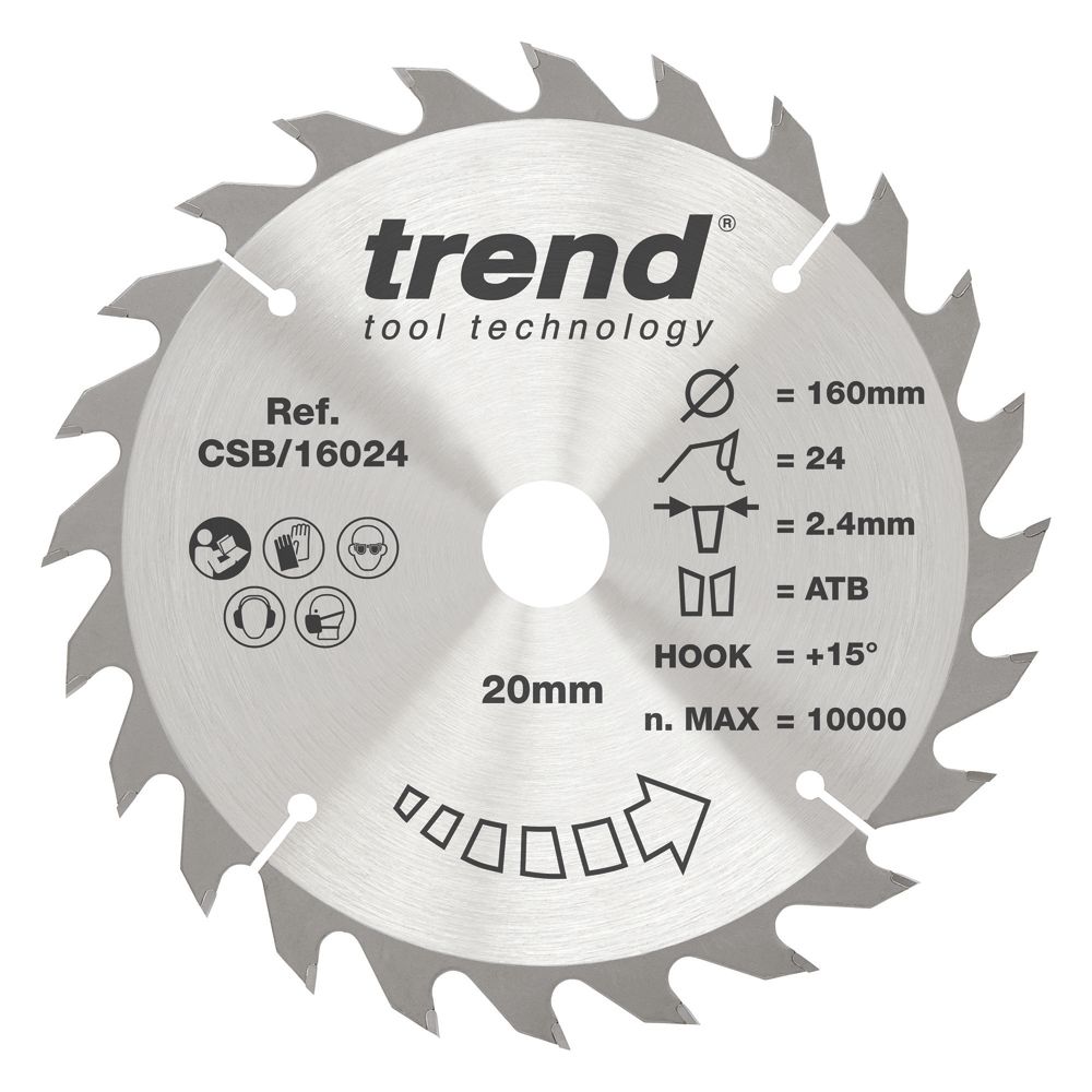 Image of Trend CraftPro CSB/16024 Wood Circular Saw Blade 160mm x 20mm 24T 