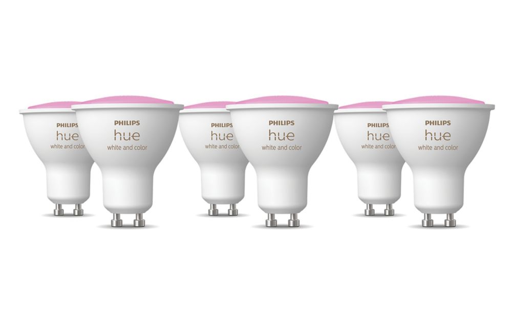 Image of Philips Hue GU10 RGB & White LED Smart Light Bulb 4.3W 350lm 6 Pack 