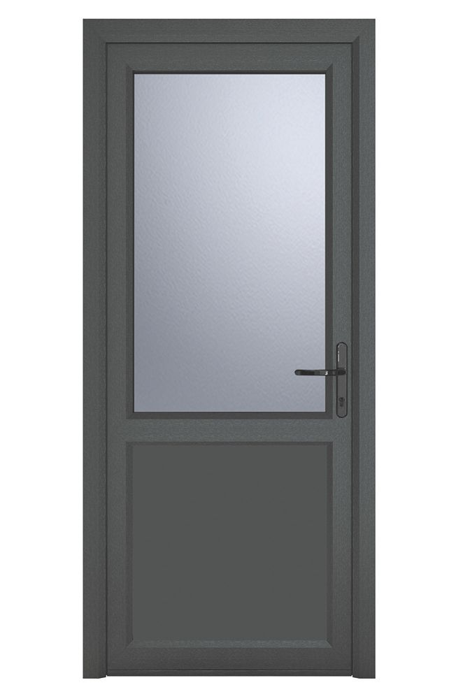 Image of Crystal 1-Panel 1-Obscure Light Left-Hand Opening Anthracite Grey uPVC Back Door 2090mm x 840mm 