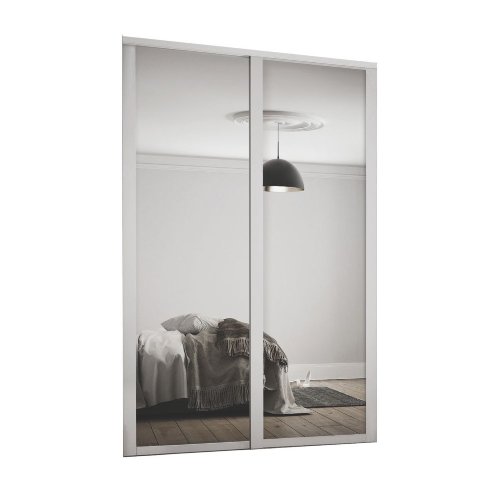 Image of Spacepro 2-Door Sliding Wardrobe Door Kit Dove Grey Frame Mirror Panel 1753mm x 2260mm 