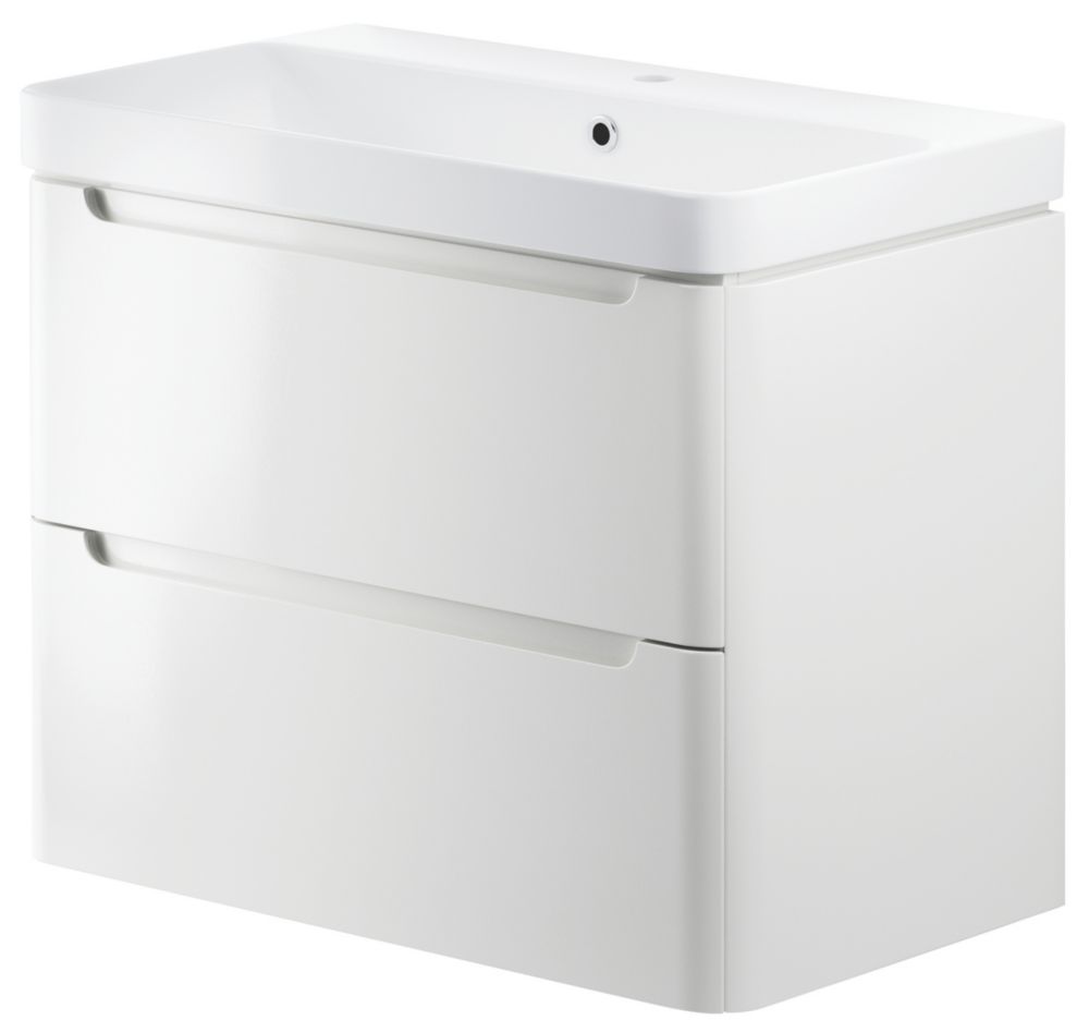 Image of Wall-Hung Vanity Unit & Basin Gloss White 805mm x 460mm x 662mm 