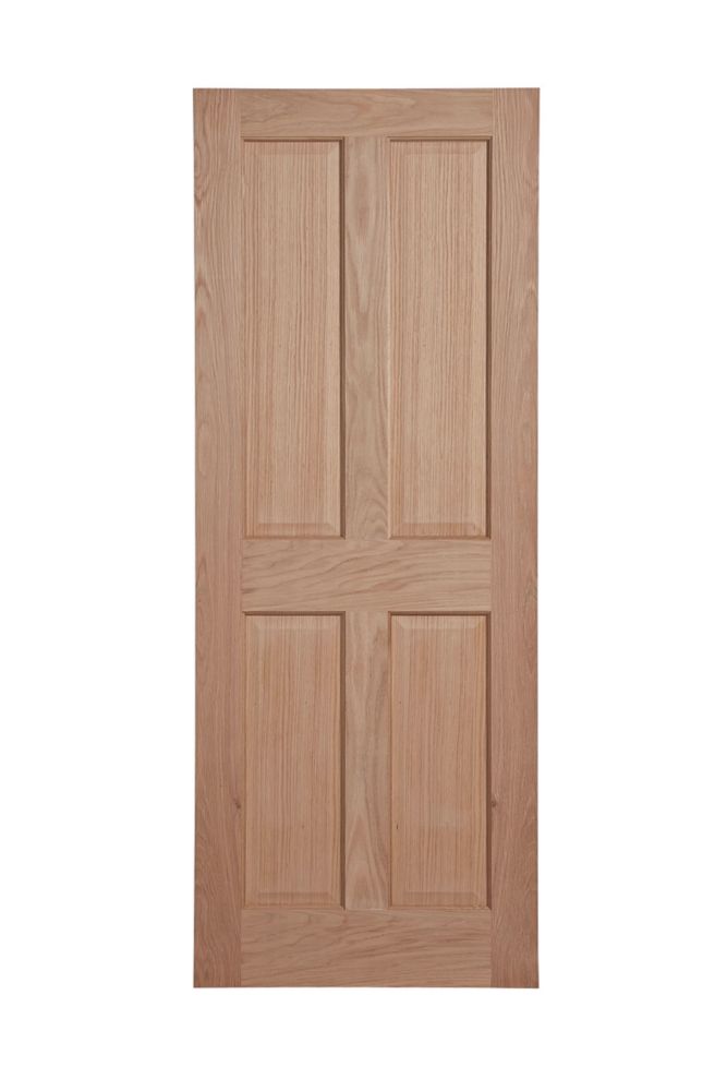Image of Satin Lacquered Oak Wooden 4-Panel Internal Victorian-Style Door 1981mm x 686mm 