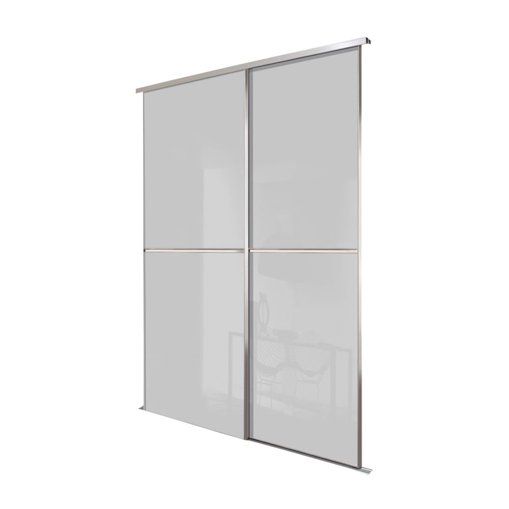 Image of Spacepro Minimalist 2-Door Sliding Wardrobe Door Kit Silver Frame Grey Glass Panel 1512mm x 2260mm 