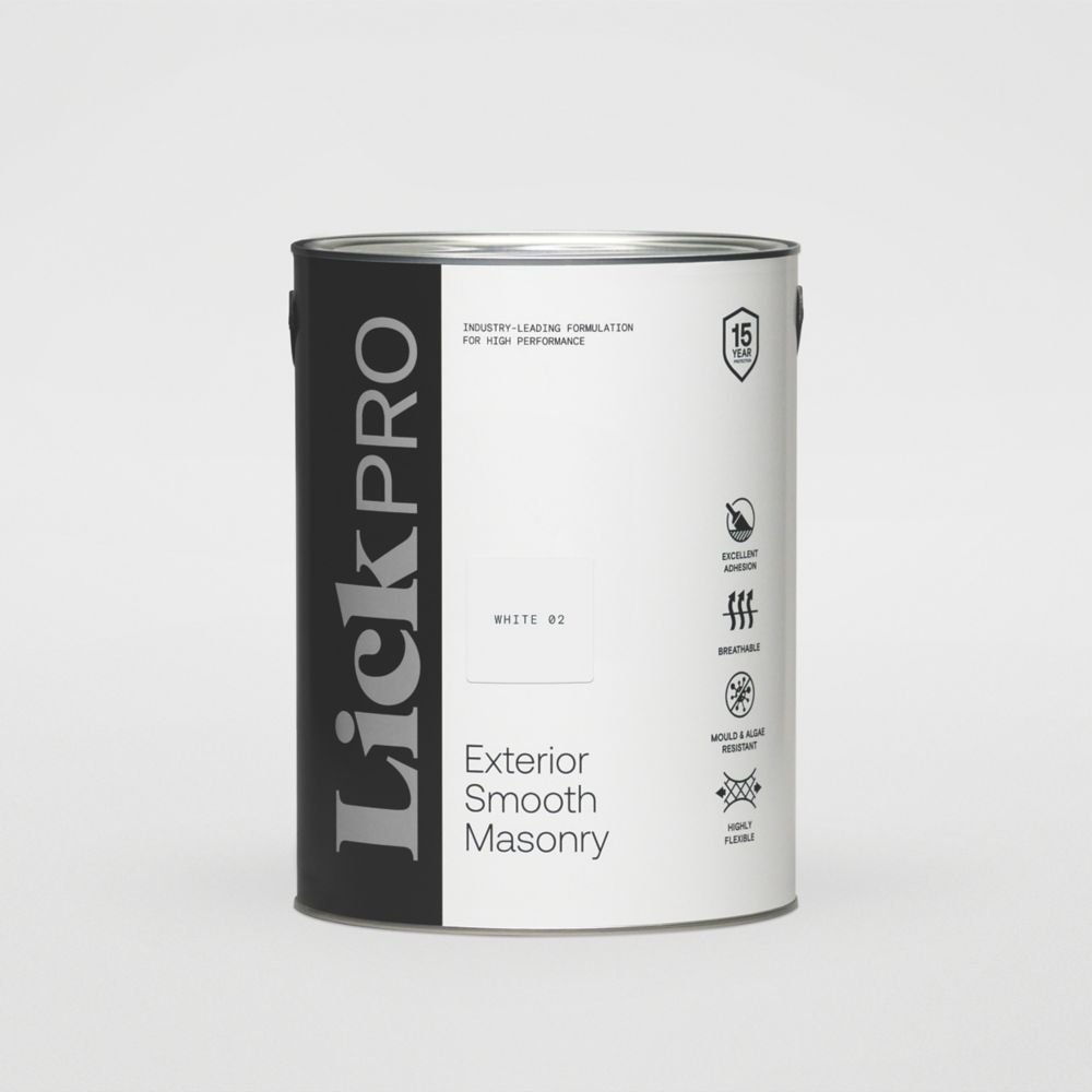 Image of LickPro Exterior Smooth Masonry Paint White 02 5Ltr 