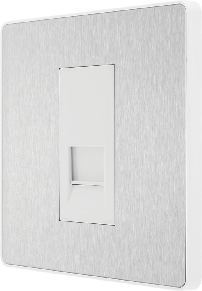 Image of British General Evolve Master Telephone Socket Brushed Steel with White Inserts 