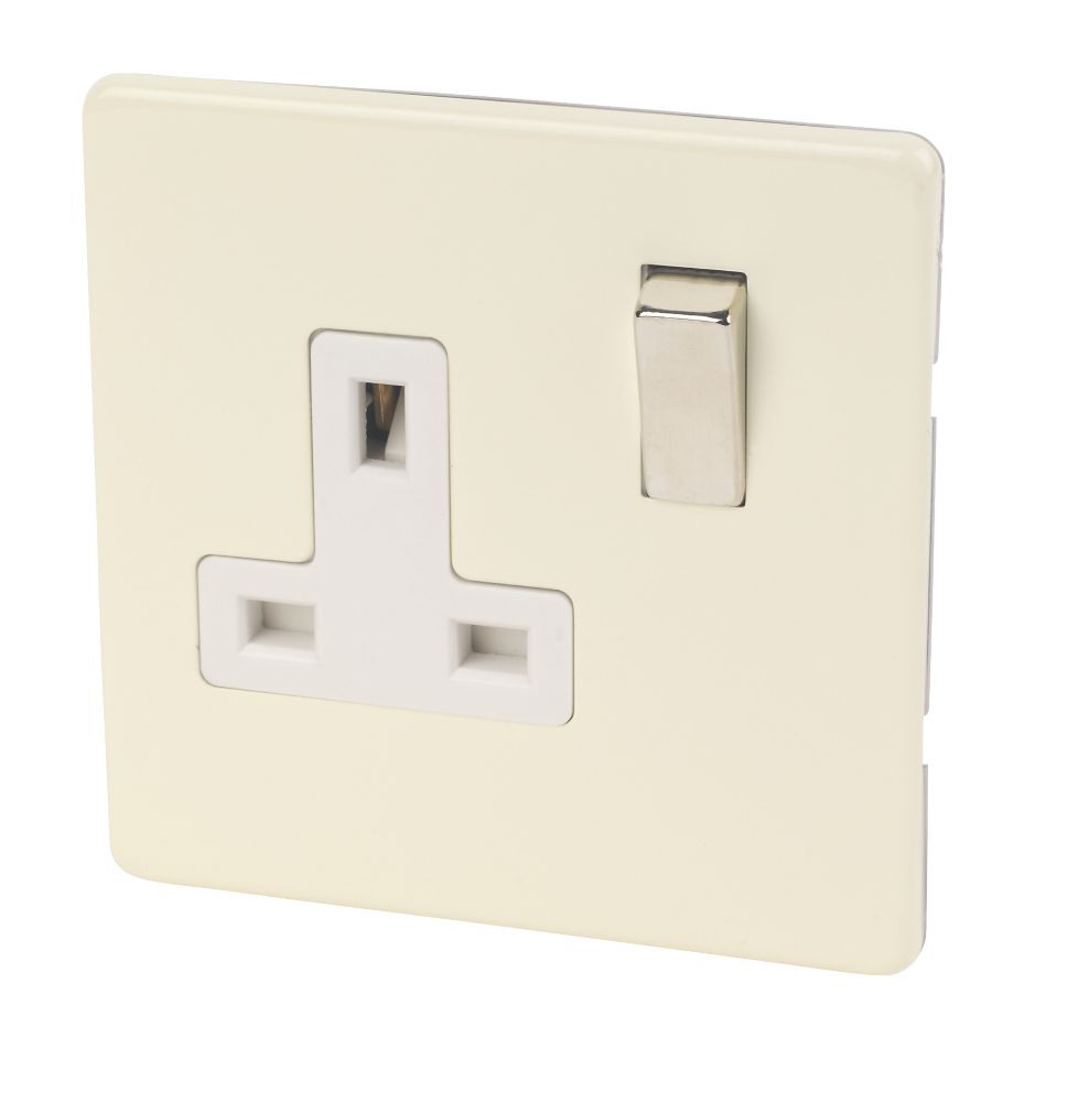 Image of Varilight 13AX 1-Gang DP Switched Plug Socket White Chocolate with White Inserts 