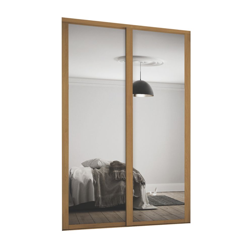 Image of Spacepro Shaker 2-Door Framed Sliding Wardrobe Mirror Doors Oak Frame Mirror Panel 1753mm x 2260mm 