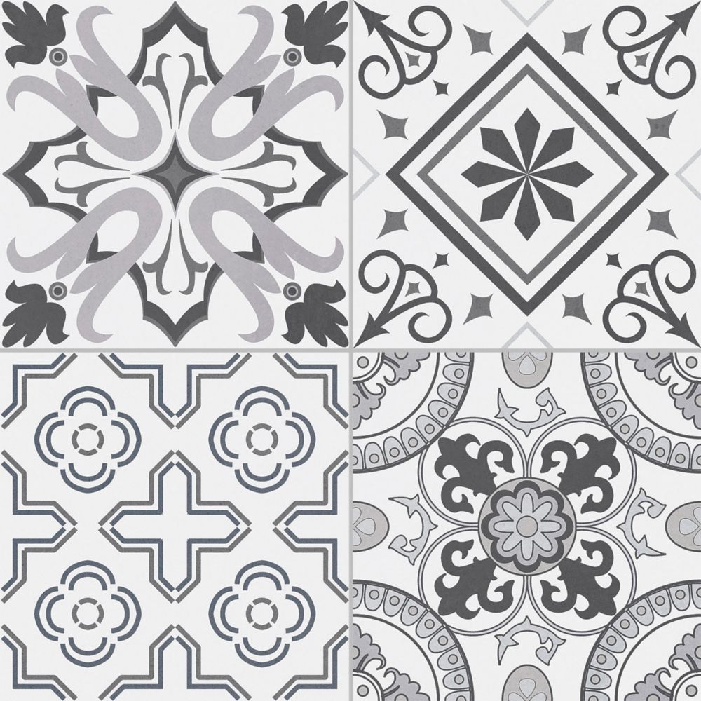 Image of Marquis Mediterranean Black Porcelain Tile 331.5mm x 331.5mm 12 Pack 