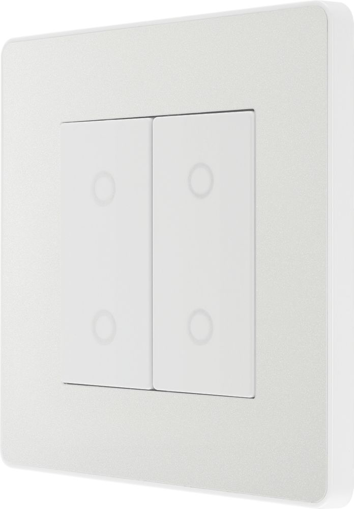 Image of British General Evolve 2-Gang 2-Way LED Double Secondary Touch Trailing Edge Dimmer Switch Pearlescent White with White Inserts 