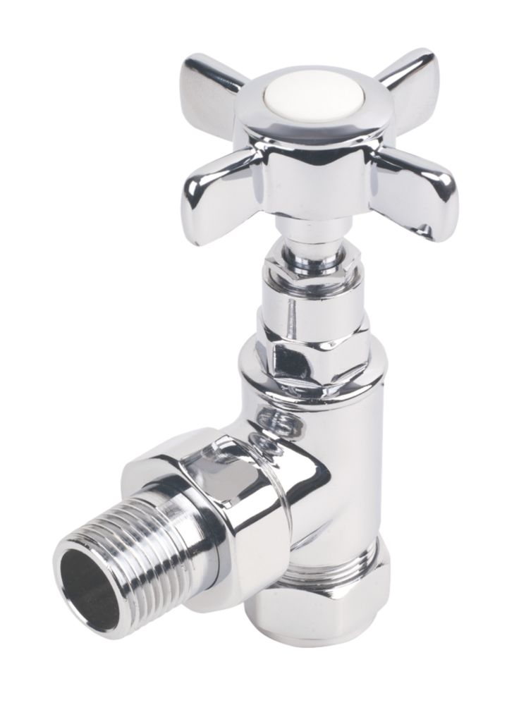 Image of Bologna Chrome Angled Manual Radiator Valve 15mm x 1/2" 2 Pack 