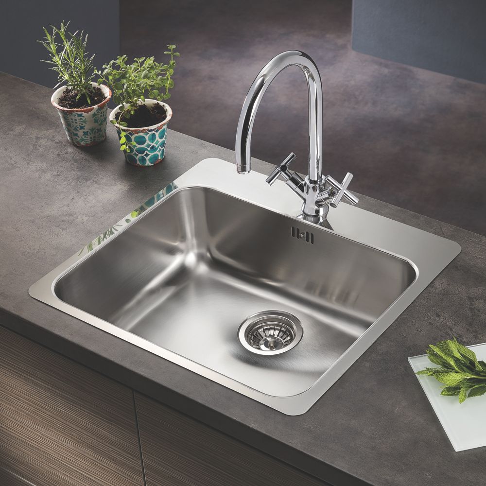 Image of Swirl 1 Bowl Stainless Steel Kitchen Sink Grey 560mm x 520mm 