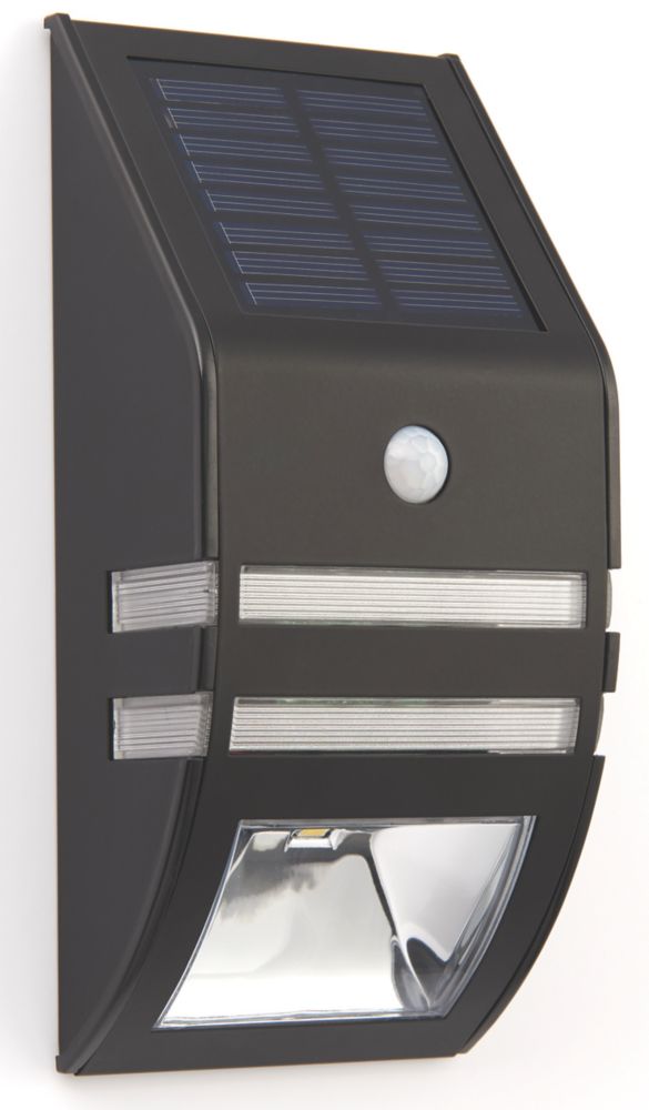 Image of LAP Solar Outdoor LED Solar Bulkhead With PIR Sensor Matt Black 40lm 