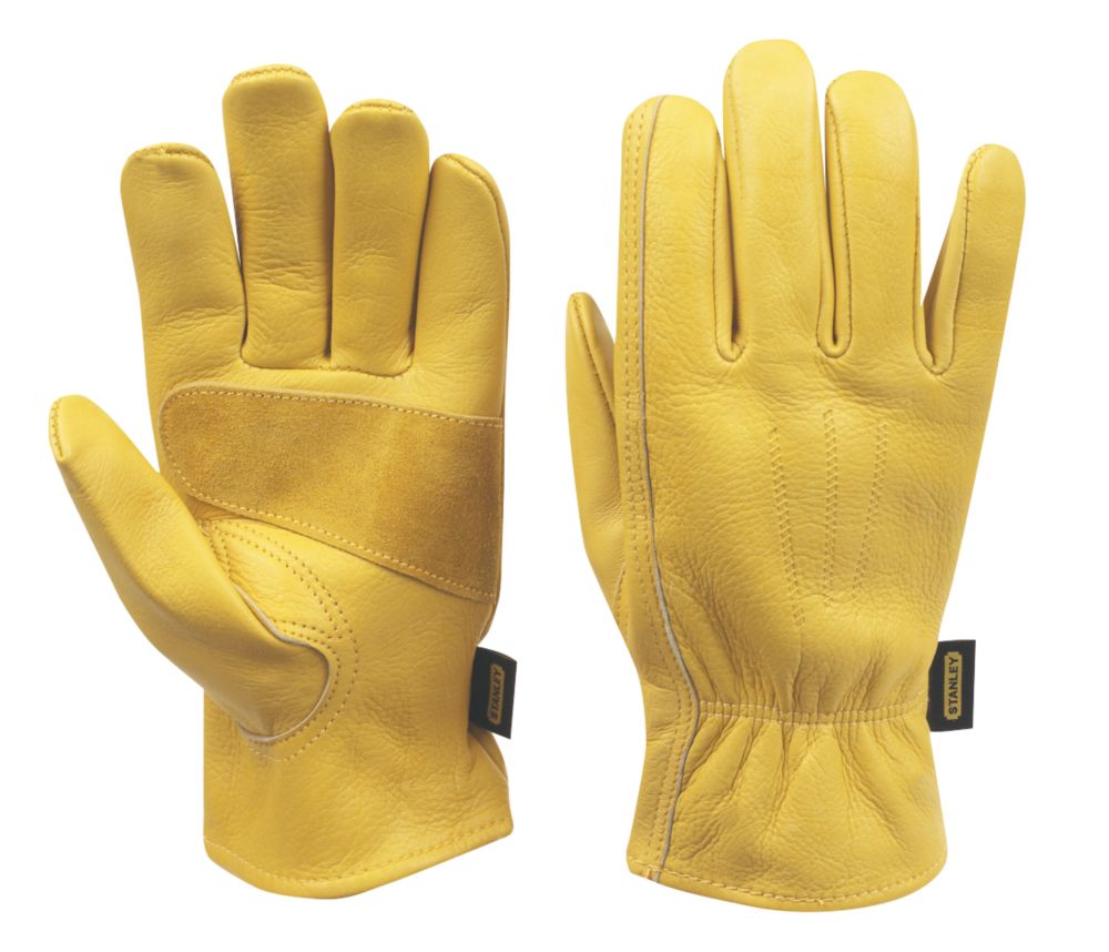 Image of Stanley Premium Leather Driver Gloves Yellow Large 