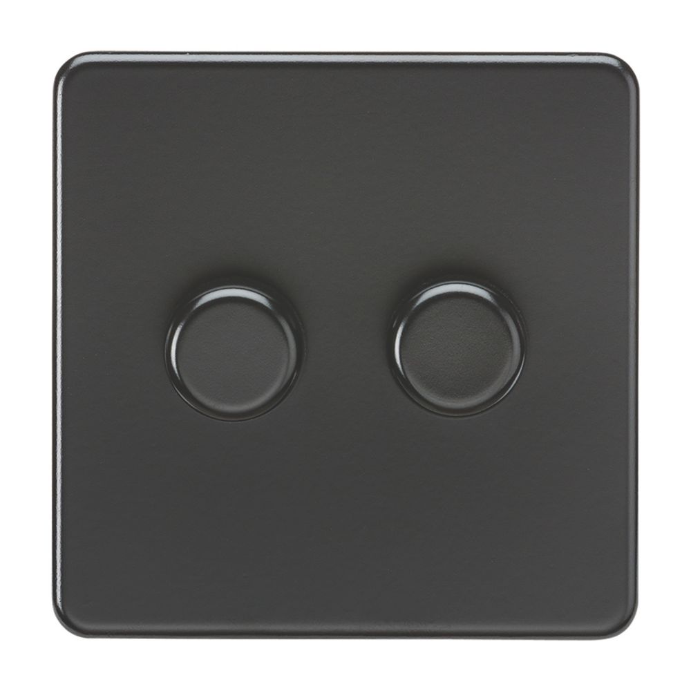 Image of Knightsbridge 2-Gang 2-Way LED Dimmer Switch Matt Black 