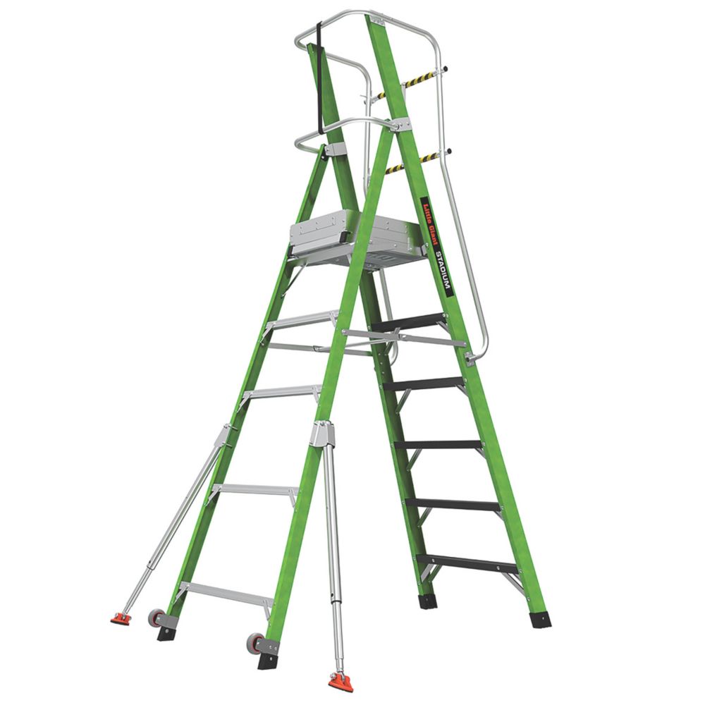 Image of Little Giant Stadium Step Fibreglass & Aluminium 6-Treads Green Podium Platform Steps 1.74m 